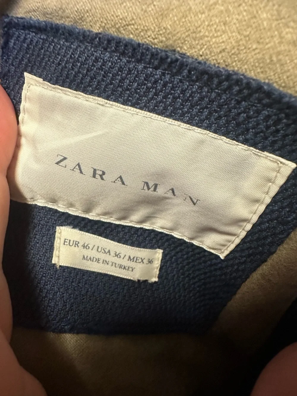 Vtg Zara Man Navy Knit Blazer with Red & Gray Chest Trim